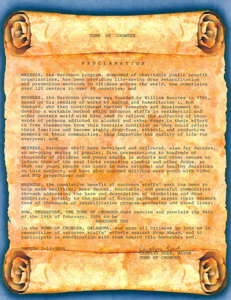 Crowder Oklahoma Proclaims Narconon Day