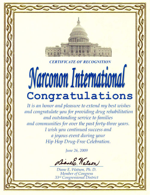 US Congresswomen Congratulates Narconon